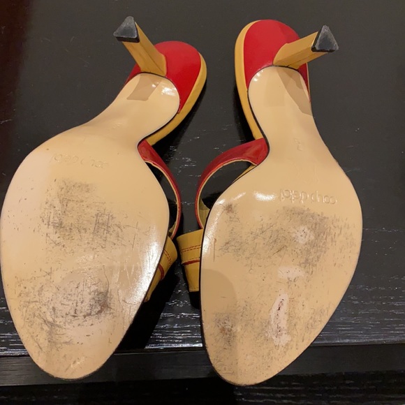 Women’s Coup d’ etat slide mules red & tan leather cross cross. Size 7 - Picture 3 of 5